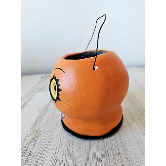 Paper mache pumpkin basket vintage style shabby chic jack-o'-lantern Halloween d - Picture 2 of 7